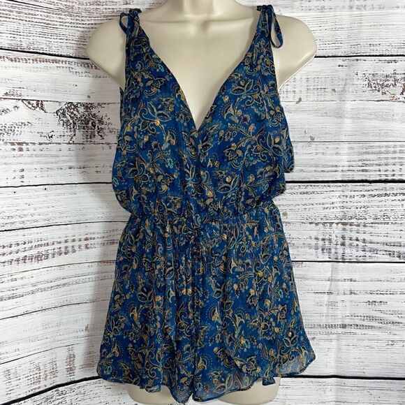 Honey Belle Romper Womens Small Sleeveless deep v plunge paisley print - Picture 3 of 13